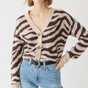 J.Crew Zebra Print Cropped Cardigan Sweater Tan Brown Button Front Women’s